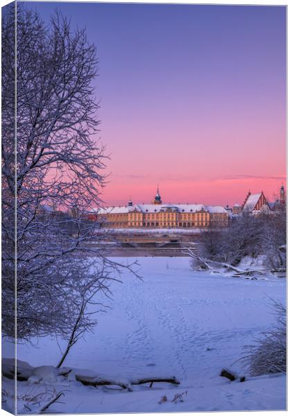 Royal Castle On Winter Dawn In Warsaw Canvas Print by Artur Bogacki
