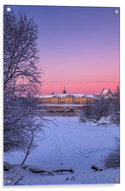 Royal Castle On Winter Dawn In Warsaw Acrylic by Artur Bogacki