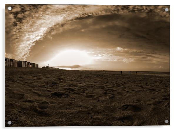 autmunal sunset on beach in sepia Acrylic by youri Mahieu