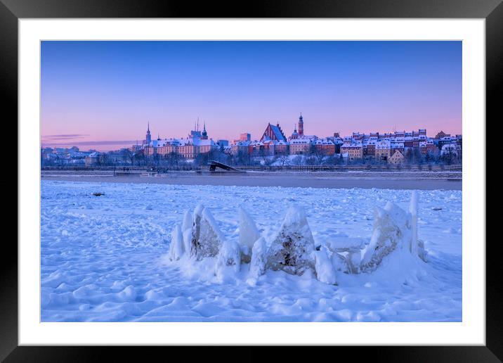 Winter Dawn At River Shore In Warsaw Framed Mounted Print by Artur Bogacki