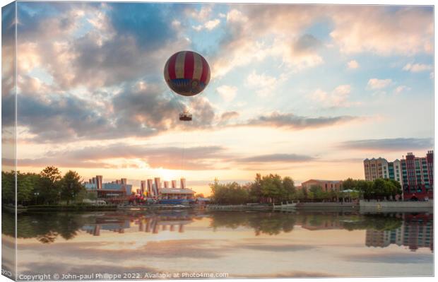 Steampunk Balloon Over Lake Canvas Print by John-paul Phillippe