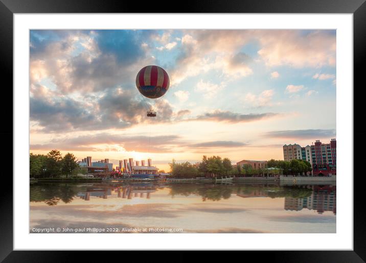 Steampunk Balloon Over Lake Framed Mounted Print by John-paul Phillippe