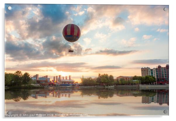 Steampunk Balloon Over Lake Acrylic by John-paul Phillippe