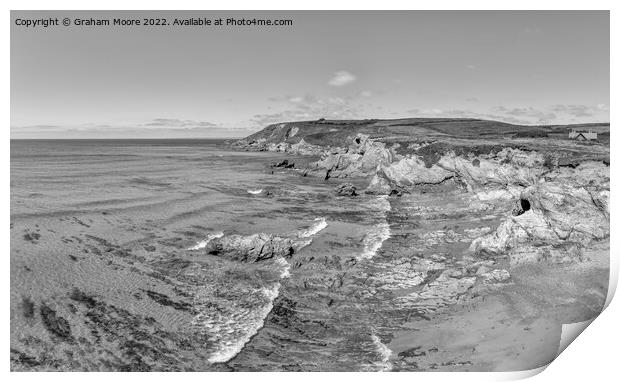 Dollar Cove looking north monochrome Print by Graham Moore