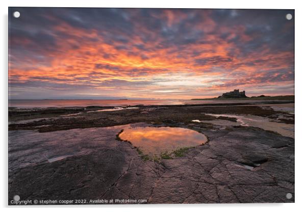 bamburgh sunrise Acrylic by stephen cooper