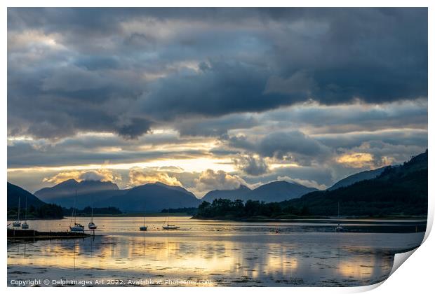 Loch Linnhe scenic landscape at sunset  in the Hig Print by Delphimages Art