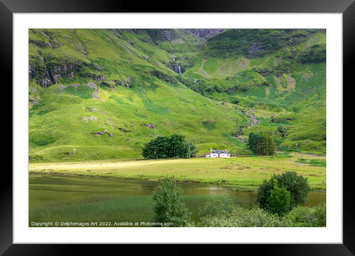 Cottage in Glencoe valley, Highlands of Scotland Framed Mounted Print by Delphimages Art
