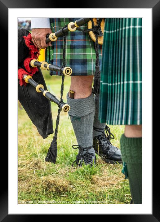 Scottish bagpipers during Highland Games Framed Mounted Print by Delphimages Art