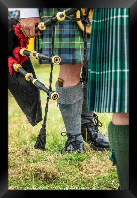 Scottish bagpipers during Highland Games Framed Print by Delphimages Art