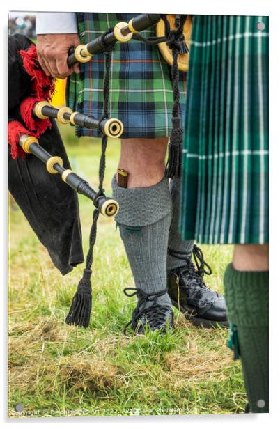 Scottish bagpipers during Highland Games Acrylic by Delphimages Art