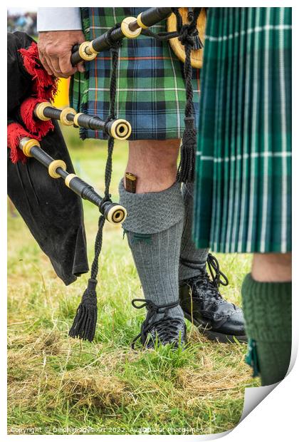 Scottish bagpipers during Highland Games Print by Delphimages Art