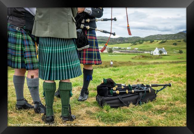 Scottish bagpipers during Highland Games, Scotland Framed Print by Delphimages Art