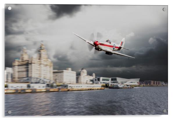 Spitfire over Liverpool Acrylic by J Biggadike