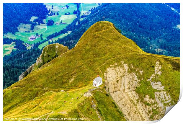 White Church Pastures Mount Pilatus Lucerne Switzerland Print by William Perry