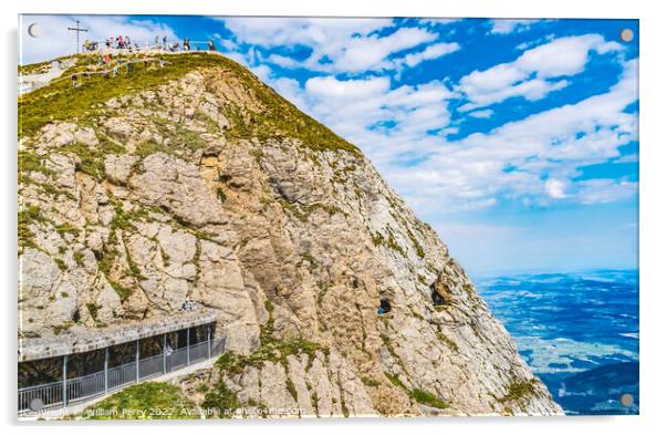 Dragon Trail Cross Rock Cliff Mount Pilatus Lucerne Switzerland Acrylic by William Perry