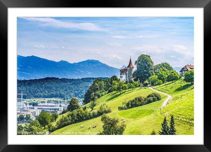 Cows Pasture Castle Descending Mount Pilatus Lucerne Switzerland Framed Mounted Print by William Perry