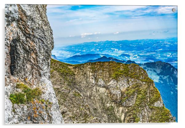 Dragon Trail Rock Cliff Mount Pilatus Lucerne Switzerland Acrylic by William Perry