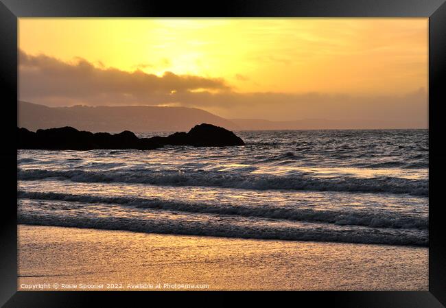 Sunrise on Looe Beach in Cornwall Framed Print by Rosie Spooner