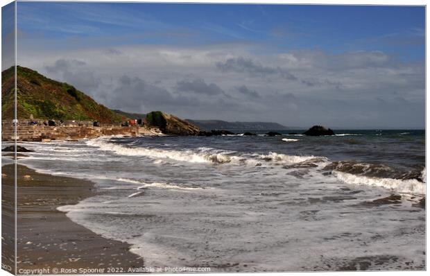 Waves at Looe Beach Canvas Print by Rosie Spooner