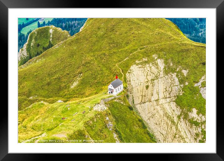 White Church Pastures Mount Pilatus Lucerne Switzerland Framed Mounted Print by William Perry