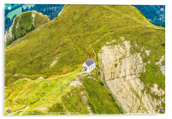 White Church Pastures Mount Pilatus Lucerne Switzerland Acrylic by William Perry