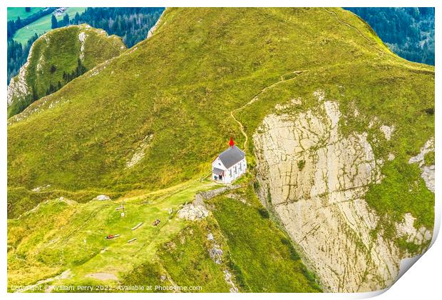 White Church Pastures Mount Pilatus Lucerne Switzerland Print by William Perry