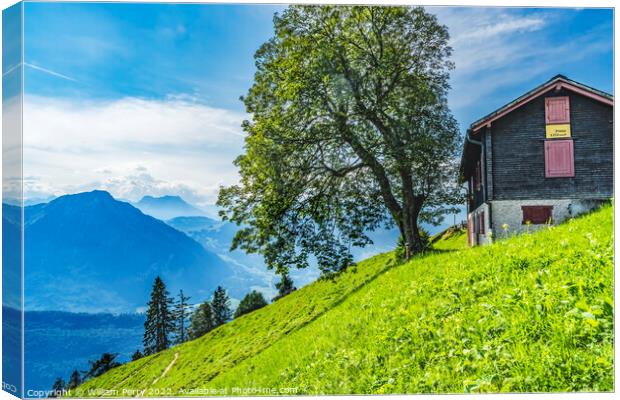 House Alps Climbing Mount Pilatus Lucerne Switzerland Canvas Print by William Perry