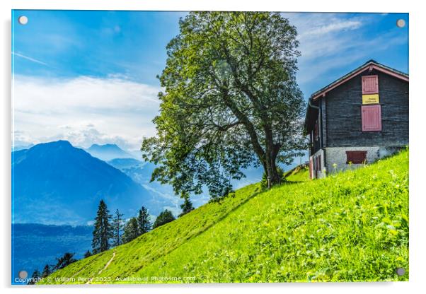 House Alps Climbing Mount Pilatus Lucerne Switzerland Acrylic by William Perry