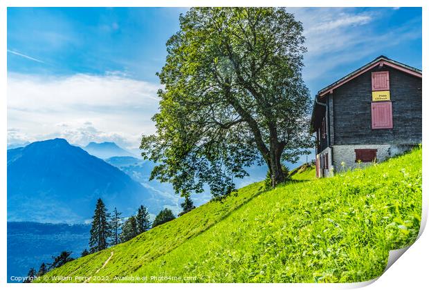 House Alps Climbing Mount Pilatus Lucerne Switzerland Print by William Perry