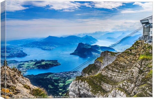 Cable Cars Station Cliff Mount Pilatus Lake Lucerne Switzerland Canvas Print by William Perry