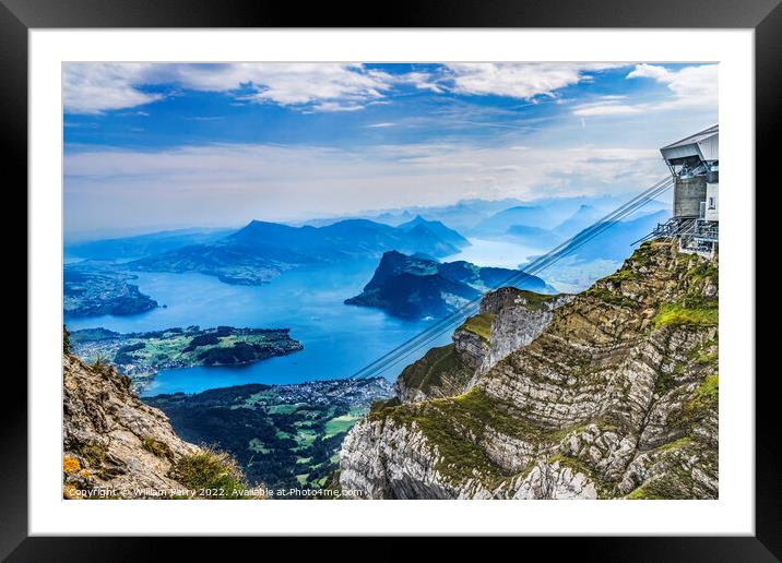 Cable Cars Station Cliff Mount Pilatus Lake Lucerne Switzerland Framed Mounted Print by William Perry
