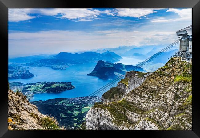 Cable Cars Station Cliff Mount Pilatus Lake Lucerne Switzerland Framed Print by William Perry