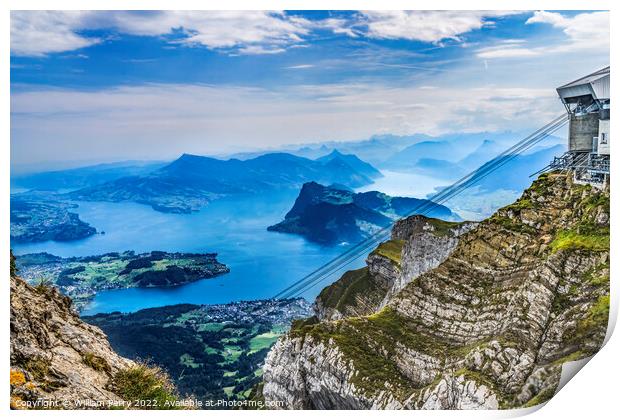 Cable Cars Station Cliff Mount Pilatus Lake Lucerne Switzerland Print by William Perry