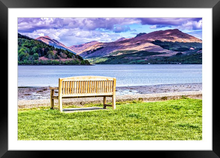 A Bench By The Loch Framed Mounted Print by Valerie Paterson