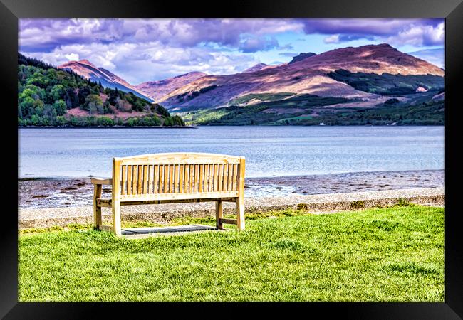 A Bench By The Loch Framed Print by Valerie Paterson