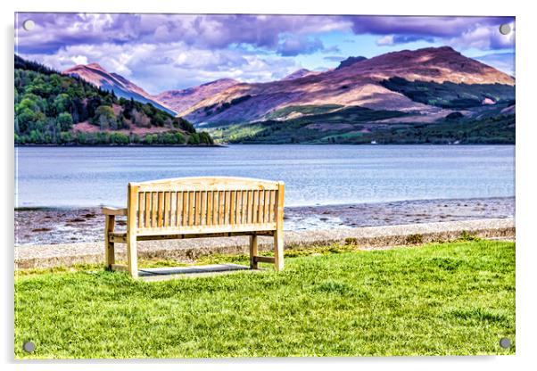 A Bench By The Loch Acrylic by Valerie Paterson