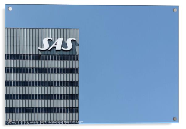 SAS Radisson hotel and logo in Copenhagen against the blue sky Acrylic by Stig Alenäs