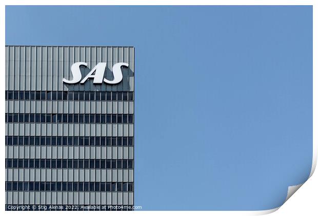 SAS Radisson hotel and logo in Copenhagen against the blue sky Print by Stig Alenäs