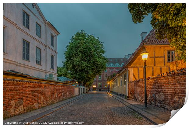 The old town of Lund in the blue hour and and picturesque illumi Print by Stig Alenäs