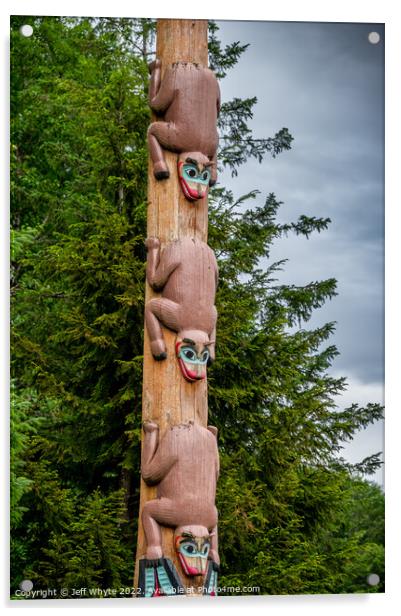 Tlinget totem poles, Saxman Acrylic by Jeff Whyte