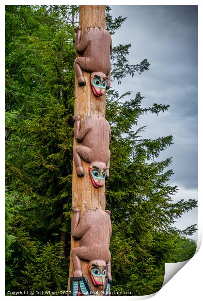 Tlinget totem poles, Saxman Print by Jeff Whyte