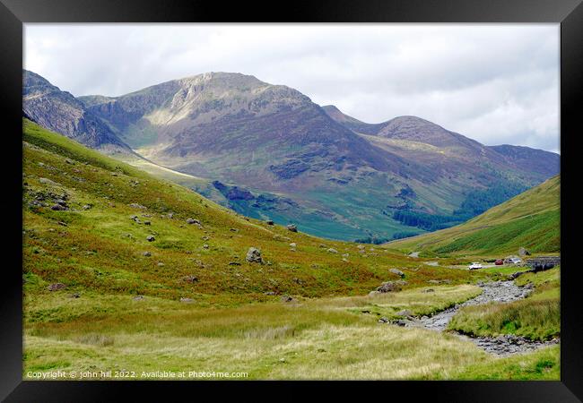 Honister Pass view of High Stile and Red Pike Cumbria Framed Print by john hill