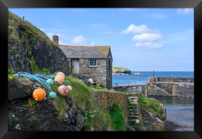 The Old Cottage at Mullion Harbour in Cornwall Framed Print by Tracey Turner