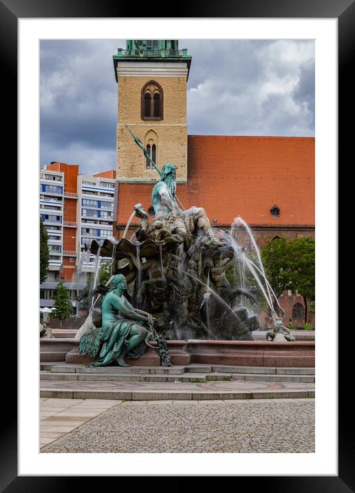 Neptune Fountain and St Mary Church Framed Mounted Print by Artur Bogacki