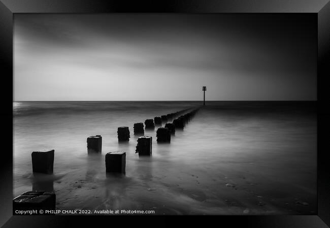 Bridlington beach groynes in black and white fine art 775 Framed Print by PHILIP CHALK