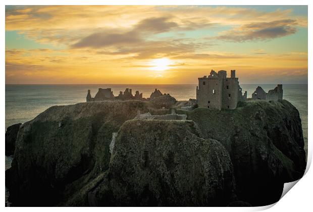 Majestic Sunrise over Historical Dunnottar Castle Print by DAVID FRANCIS
