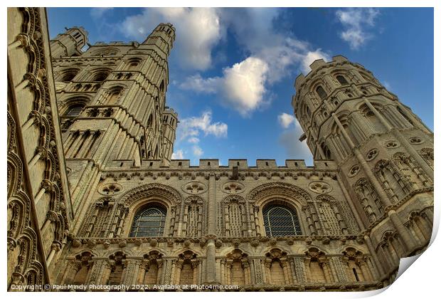 Ely Cathedral Outside Looking Up To The Blue Sky Print by Paul Mindy Photography