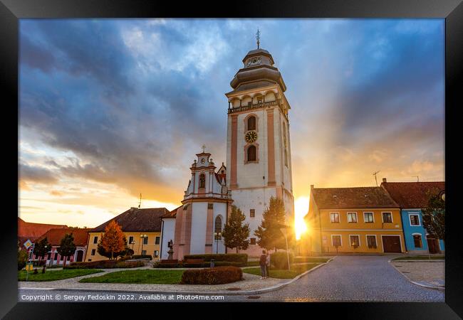 Evening above historic center of Bechyne. Old church. Czechia. Framed Print by Sergey Fedoskin