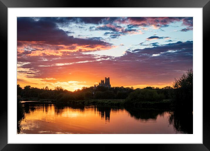 Sunset behind Ely Cathedral, 28th September 2022 Framed Mounted Print by Andrew Sharpe