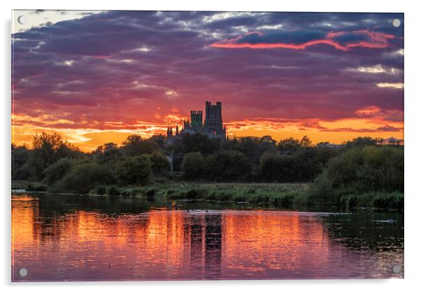 Sunset behind Ely Cathedral, 28th September 2022 Acrylic by Andrew Sharpe